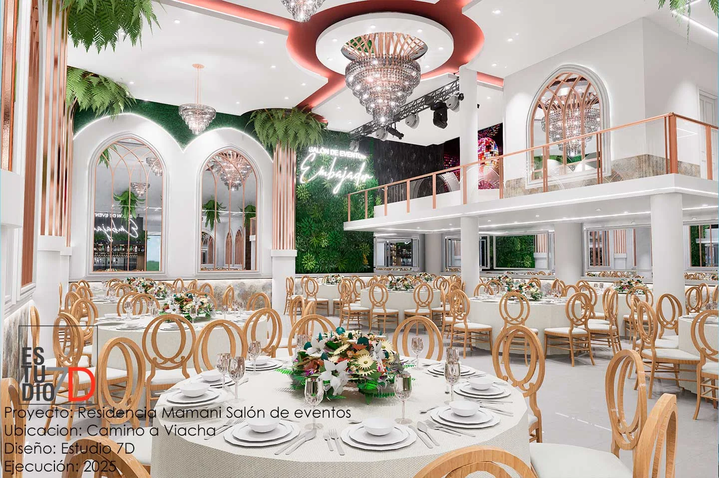 Visualización arquitectónica de un espacio de eventos